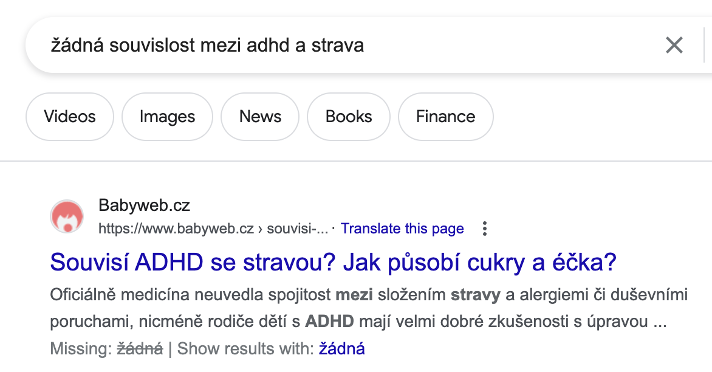 SERP for No link between sugar and adhd czech